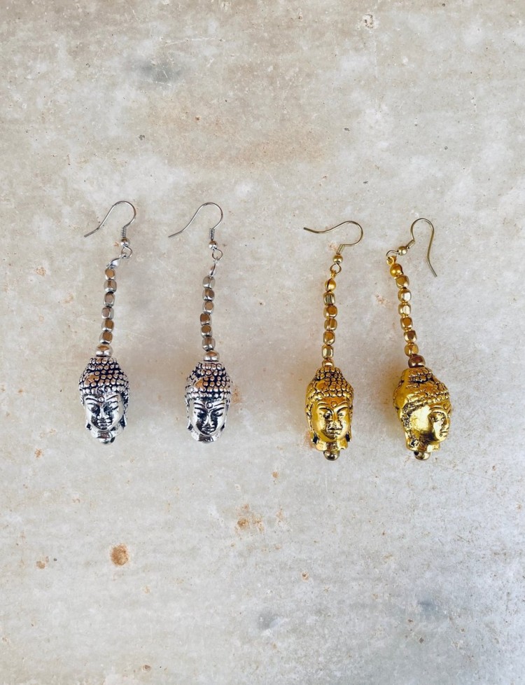 Brass Buddha Head Earrings