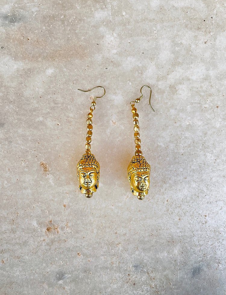 Brass Buddha Head Earrings