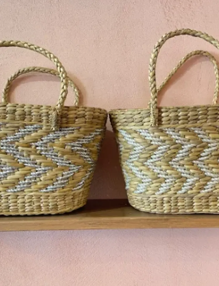 The Silver and White straw bag