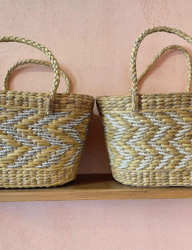 The Silver and White straw bag