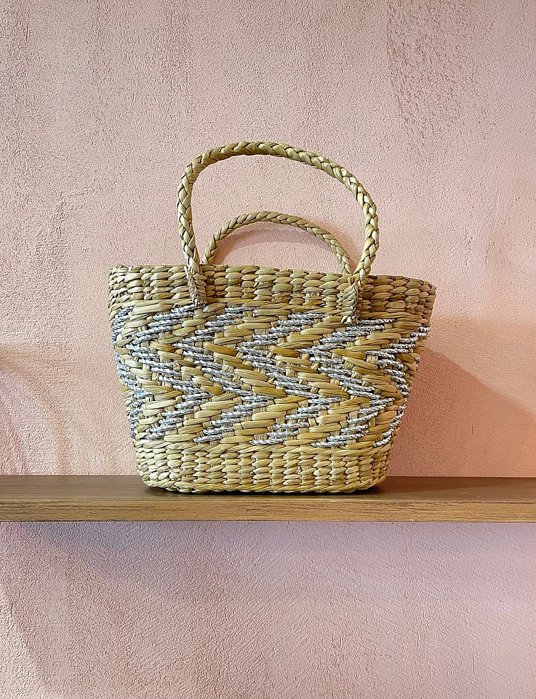 The Silver and White straw bag
